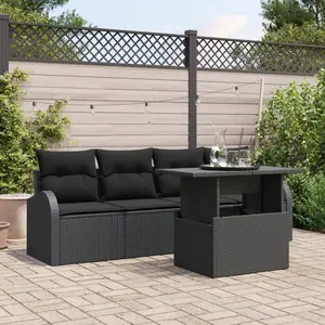 vidaXL Vidaxl Set De Canapé De Jardin 5 Pièces Avec Coussins Noirs En Rotin Poly pas cher