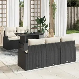vidaXL Vidaxl Ensemble De Canapé De Jardin De 6 Pièces Avec Coussins Noir En Poly Rattan pas cher