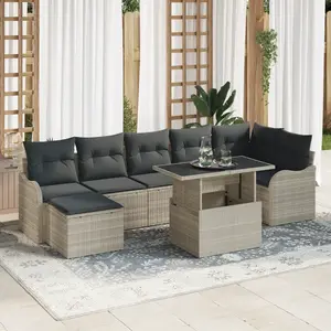 VIDAXL Ensemble De Canapé De Jardin 8 Pièces Avec Coussins Gris Clair Poly Rattan, Canapé De Jardin 2 Places Avec Coussins Gris Clair Poly Rattan pas cher
