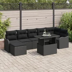 vidaXL Ensemble de canapé de jardin avec coussin 8 pcs Noir Poly rotin pas cher