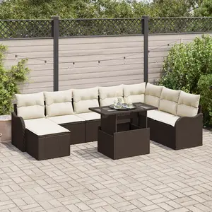 vidaXL Ensemble de canapé de jardin 9 pcs Marron Poly rotin pas cher