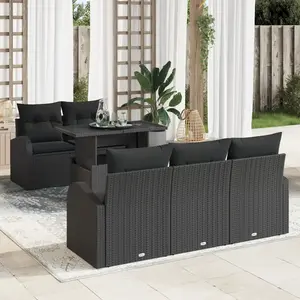 vidaXL Vidaxl Ensemble De Canapés De Jardin 6 Pièces Avec Coussins Noir Rattan Poly pas cher
