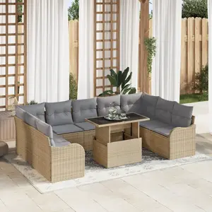 vidaXL Ensemble de canapé de jardin 10 pcs Beige Poly rotin pas cher