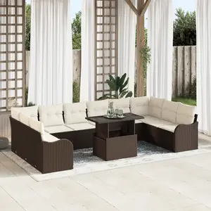 vidaXL Ensemble de canapé de jardin 11 pcs Marron Poly rotin pas cher
