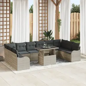VIDAXL Ensemble de Canapé de Jardin 11 Pièces avec Coussins Gris Clair Poly Rattan, Canapé de Jardin 2 Places avec Coussins Gris Clair Poly Rattan pas cher