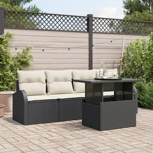 vidaXL Ensemble de canapé de jardin avec coussin 5 pcs Noir Poly rotin pas cher