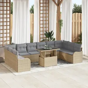 vidaXL vidaXL Ensemble de salon de jardin 11 pièces avec coussins Beige Rattan Poly, vidaXL Canapé de jardin 2 places avec coussins Beige Rattan Poly pas cher