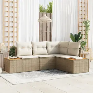 vidaXL Vidaxl Ensemble De Canapés De Jardin 4 Pièces Avec Coussins Beige Poly Rotin Acacia pas cher
