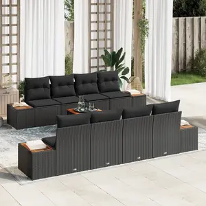 vidaXL Vidaxl Ensemble De Canapés De Jardin 9 Pièces Avec Coussins Noir Poly Rattan Acacia pas cher