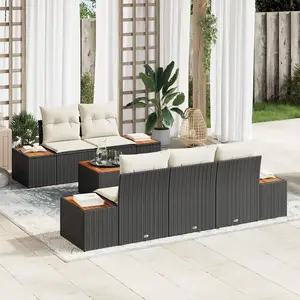 vidaXL Ensemble de canapé de jardin avec coussin 6 pcs Noir Poly rotin pas cher
