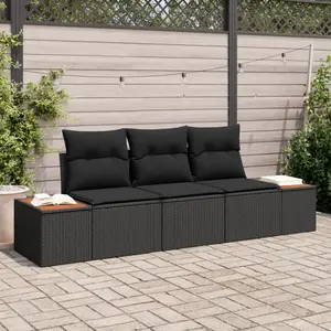 vidaXL Ensemble de canapé de jardin avec coussin 3 pcs Noir polyrotin pas cher