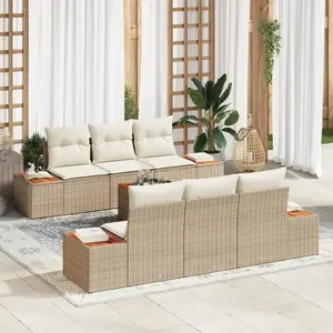 vidaXL Vidaxl Ensemble De Canapé De Jardin 7 Pièces Avec Coussins Beige En Rattan Poly Acacia pas cher