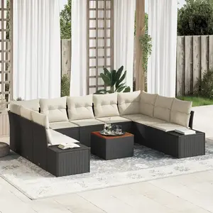 vidaXL Ensemble de canapé de jardin avec coussin 10 pcs Noir polyrotin pas cher