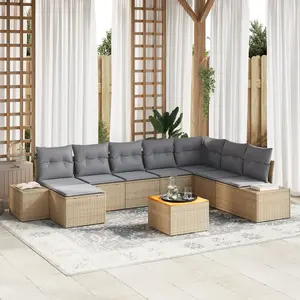 vidaXL Ensemble de canapé de jardin avec coussin 9 pcs Beige polyrotin pas cher