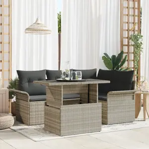 vidaXL Vidaxl Ensemble De Canapés De Jardin 5 Pièces Avec Coussins Rattan Poly Gris Clair pas cher