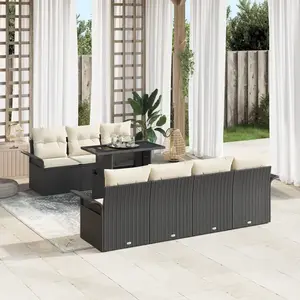vidaXL Ensemble de canapé de jardin avec coussin 8 pcs Noir polyrotin pas cher