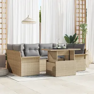 vidaXL Ensemble de canapé de jardin 7 pcs Beige Poly rotin pas cher