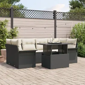 vidaXL Ensemble de canapé de jardin avec coussin 7 pcs Noir Poly rotin pas cher