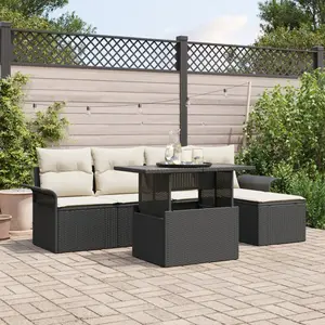 vidaXL Ensemble de canapé de jardin avec coussin 6 pcs Noir polyrotin pas cher