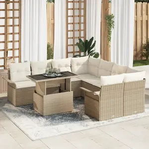 vidaXL Ensemble de canapé de jardin 9 pcs Beige Poly rotin pas cher