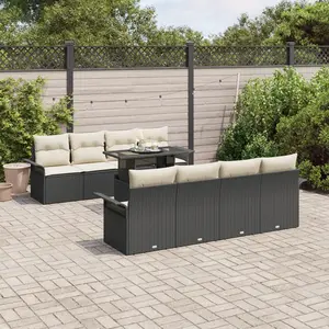 vidaXL Ensemble de canapé de jardin avec coussin 9 pcs Noir Poly rotin pas cher
