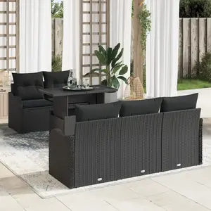 vidaXL Ensemble de canapé de jardin avec coussin 6 pcs Noir polyrotin pas cher