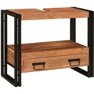 vidaXL Vidaxl Meuble Sous-Vasque De Salle De Bain Bois D'acacia Massif, Fer pas cher