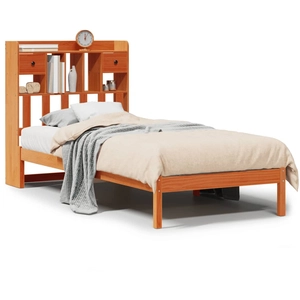 vidaXL Lit bibliothèque sans matelas cire marron 135x190 cm pin massif pas cher