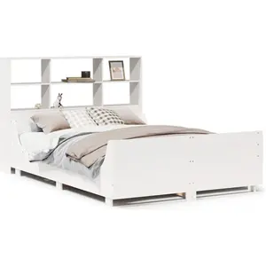 vidaXL Lit bibliothèque sans matelas blanc 160x200 cm bois massif pas cher