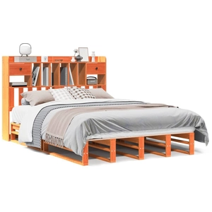 vidaXL Lit bibliothèque sans matelas cire marron 160x200 cm pin massif pas cher