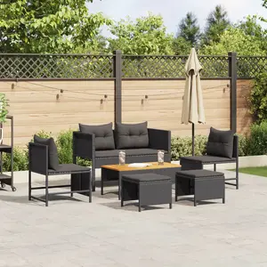 vidaXL Ensemble de canapé de jardin avec coussin 6 pcs Noir polyrotin pas cher