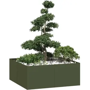 vidaXL Jardinière vert olive 100x100x40 cm acier pas cher