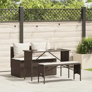 Comparateur de prix : vidaXL Ensemble à manger de jardin 3 pcs et coussins marron poly rotin