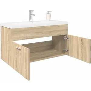 Comparateur de prix : vidaXL Armoire lavabo de salle de bain et bassin intégré chêne sonoma