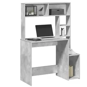 vidaXL Bureau avec étagères gris béton 100x45x140 cm bois d'ingénierie pas cher