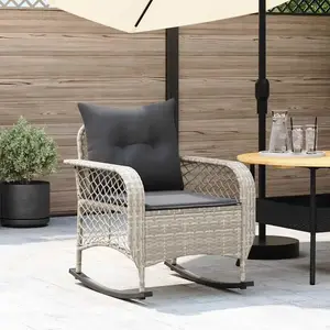 vidaXL Chaise à bascule de jardin avec coussins gris clair poly rotin pas cher