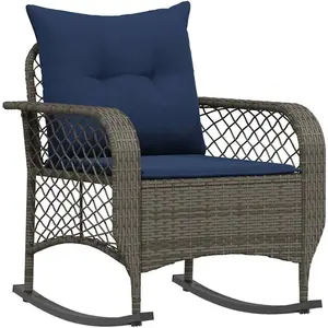 vidaXL Chaise à bascule de jardin avec coussins gris résine tressée pas cher