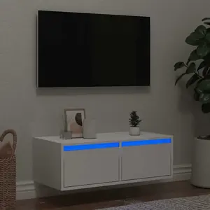 vidaXL Meuble TV avec lumières LED blanc 75x35,5x25 cm pas cher