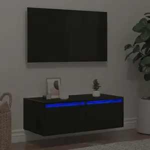 vidaXL Meuble TV avec lumières LED chêne noir 75x35,5x25 cm pas cher