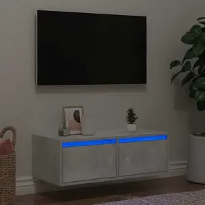 vidaXL Meuble TV avec lumières LED gris béton 75x35,5x25 cm pas cher