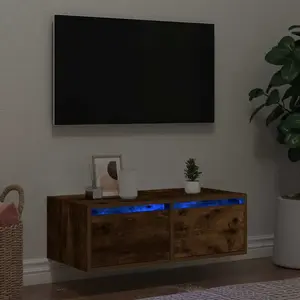 vidaXL Meuble TV avec lumières LED chêne fumé 75x35,5x25 cm pas cher
