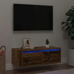 vidaXL Meuble TV avec lumières LED vieux bois 75x35,5x25 cm pas cher