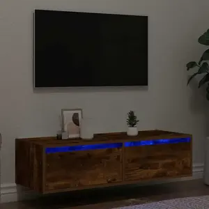 Comparateur de prix : vidaXL Meuble TV avec lumières LED chêne fumé 100X35,5x25 cm