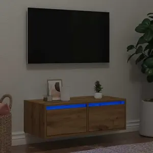 vidaXL Meuble TV avec lumières LED chêne artisanal 75x35,5x25 cm pas cher
