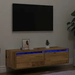 vidaXL Meuble TV avec lumières LED vieux bois 100X35,5x25 cm pas cher