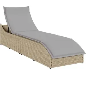 Chaise longue pliante coussin et rangement beige résine tressée Vidaxl pas cher