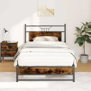 vidaXL Cadre de lit sans matelas chêne fumé 100x200 cm bois ingénierie pas cher