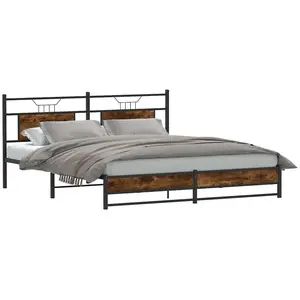 vidaXL Cadre de lit sans matelas chêne fumé 160x200 cm bois ingénierie pas cher