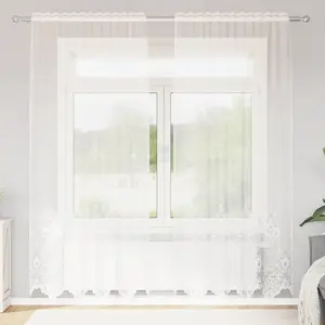 vidaXL Rideaux avec des rideaux Floral Blanc 150 x 240 cm Polyester pas cher