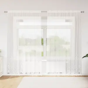 vidaXL Rideaux avec des rideaux Floral Blanc 200 x 200 cm Polyester pas cher